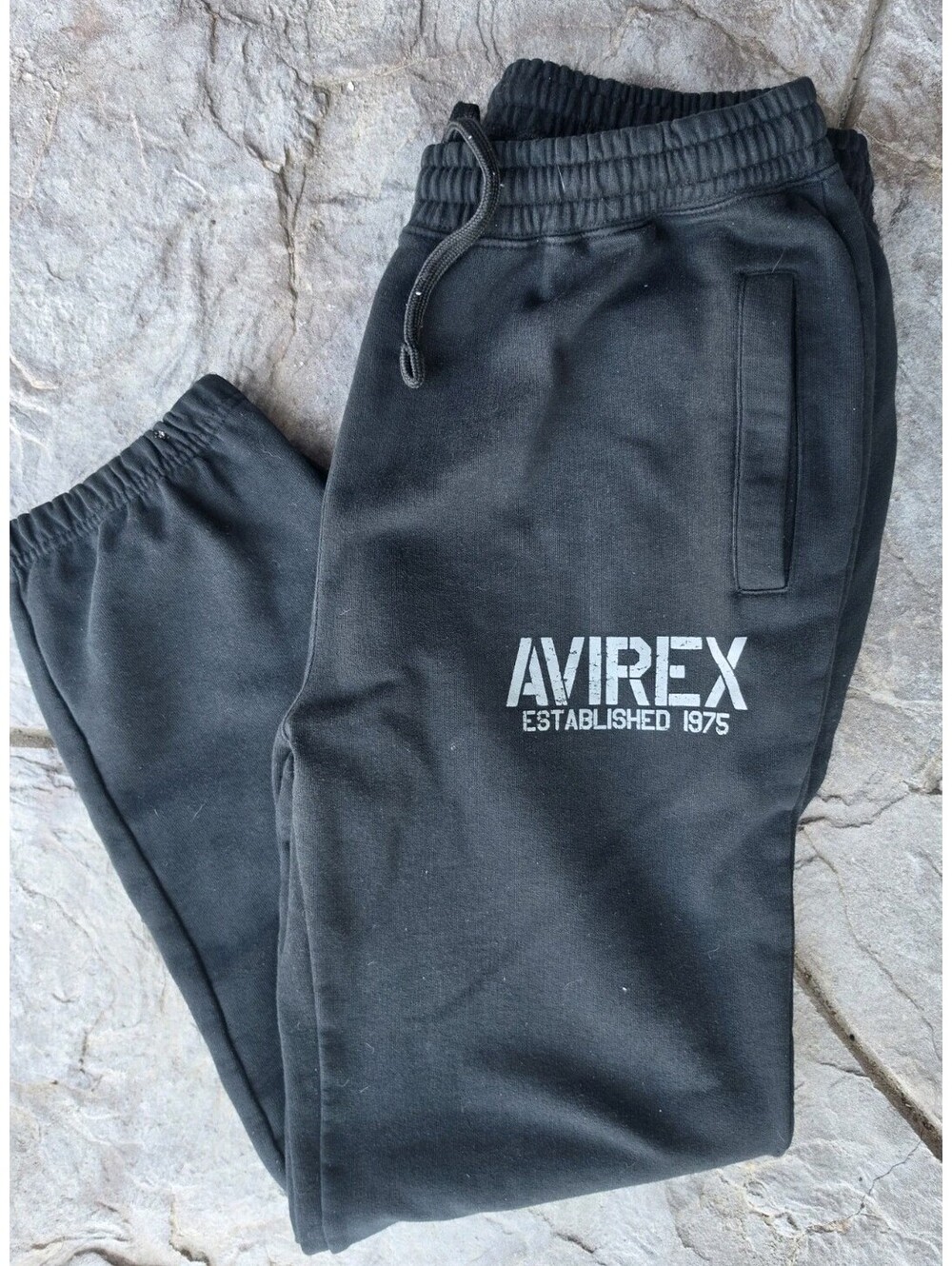 Avirex Mens XXL Black Heavyweight Fleece Jogger Sweatpants Logo Ankle Zip